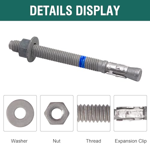 1/2" x 5-1/2" Concrete Anchors (10 Pack) 1/2 inch Wedge Anchors Bolts Hot Dip Galvanized - size: 1/2"x5-1/2" (10 PCS)