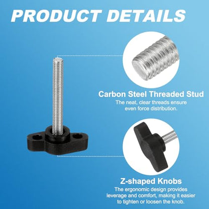 PATIKIL M5 x 35mm Tee Wing Thumb Screws, 6Pcs Carbon Steel Mechanical Handle Bolt Thumb Screws for Remove Replace Hand Clamping Tightening Knobs Power Supply, Black - size: M5 x 35mm