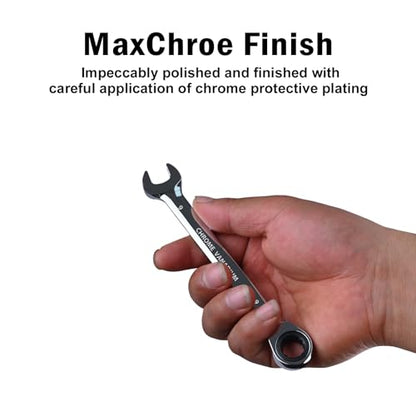 Egofine 9mm Ratcheting Combination Wrench Metric, Industrial Grade Gear Spanner with 12-Point Design, 72-Tooth Ratchet, Chrome Vanadium Steel - size: 9mm