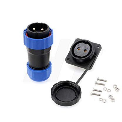 HangTon HE29 Power Plastic Connector Industrial Waterproof IP68 Circular Male Female Plug Panel Socket 4-Screw (2 pin 45A 380V), 10AWG Wire - size: 2 pin 45A 380V