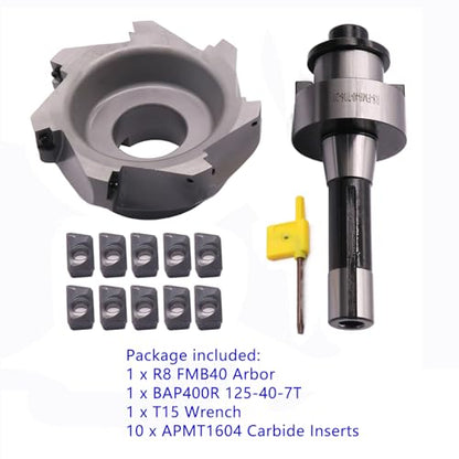 R8 Arbor, 4.92"/125mm Cutting Dia 400R 100-32-7T Face Mill Shell Cutter Set