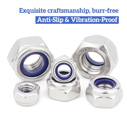 367 Pcs M3*0.5 Nylon Insert Lock Nuts, 18-8(304) Stainless Steel Machined, DIN985 Compliant, Nylon LockNuts Self-Locking Anti-Vibration for US Industrial Automotive Mechanical Construction - size: M3 367pcs, style: Metric