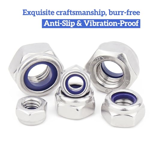 101 Pcs M8*1.25 Nylon Insert Lock Nuts, 18-8(304) Stainless Steel Machined, DIN985 Compliant, Nylon LockNuts Self-Locking Anti-Vibration for US Industrial Automotive Mechanical Construction - size: M8 101pcs, style: Metric