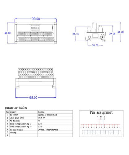2 in 16 Out 25A DIN Rail Terminal Blocks Distribution Breakout - style: 2 IN 16 OUT