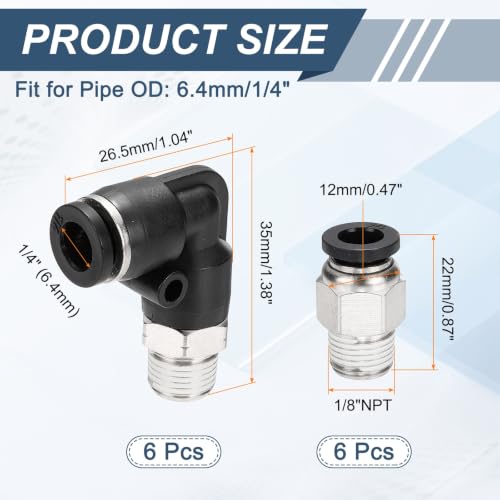 uxcell 12Pcs Push to Connect Fittings, 1/4"ODx1/8"NPT Brass - size: 1/4"ODx1/8"NPT