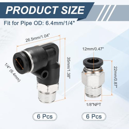 uxcell 12Pcs Push to Connect Fittings, 1/4"ODx1/8"NPT Brass - size: 1/4"ODx1/8"NPT
