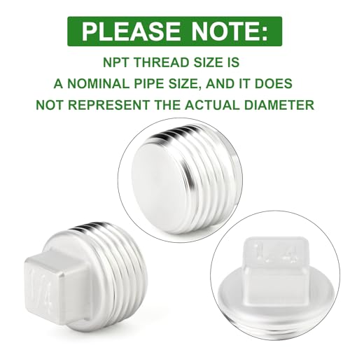 TAISHER 5Pcs 304 SS Square Thread Socket Pipe Plug Fitting 1/4" NPT Male - size: 1/4" MNPT(Plug)