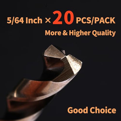 (20PCS) 5/64" Cobalt Drill Bit, HSS M35 Metal Drill Bits for Steel, Stainless Steel, Cast Iron, Hard Plastic and Wood - size: 5/64 20PCS Cobalt