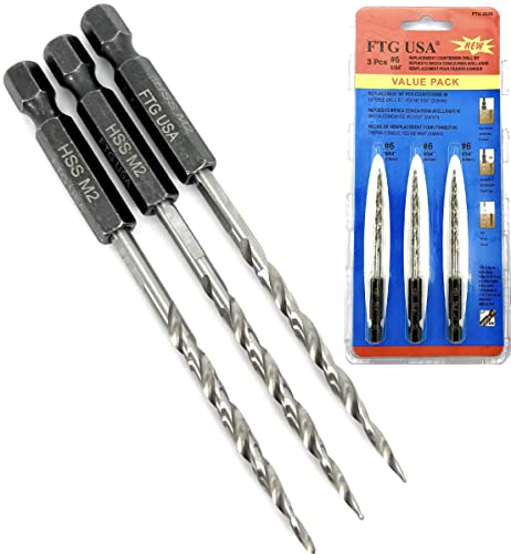 FTG USA 3 Pc #6 9/64" Replacement Tapered Drill Bits Only All Same Size Set