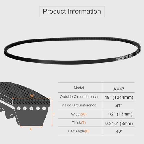 uxcell AX47 EPDM V-Belt, Raw Edge Cogged Industrial Rubber V Belt 1/2" Width x 47" Inside Circumference - size: AX47