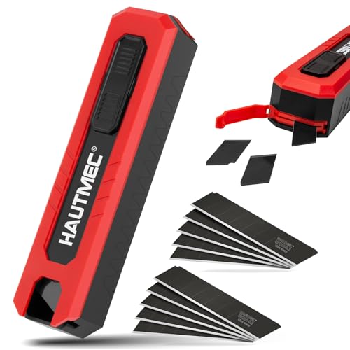 HAUTMEC 10PC Utility Knife Blades – SK2H Steel Snap Off Blades for Box Cutter, Rustproof Black Finish with Recycling Storage Box – 18mm for Warehouse Workers, DIYers, Crafters 25008 - color: Upgraded 10pc