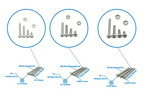 480PCS M2 M2.5 M3 304 SS Phillips Pan Head Machine Screws & Nuts Kit - size: M2/M2.5/M3