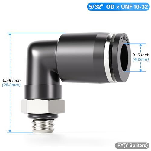 TAILONZ PNEUMATIC Male Elbow 5/32 Inch Tube OD x UNF 10-32 Thread 90 Push to Connect Fittings PL-5/32-U10 (Pack of 10) - size: 5/32" OD UNF 10-32