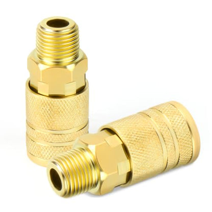 GASHER 12PCS 3/8"MNPT Brass Industrial Coupler,1/4 Flow Quick Connect Air Coupler - size: 3/8" NPT Male Threads
