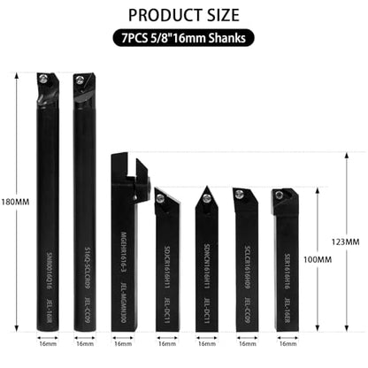 21Pcs Kit Lathe Turning Tool,7 Pcs 5/8'' Holder Set and 14 Pcs Inserts - style: 7pcs 5/8'' 16mm Shanks+14pcs Inserts