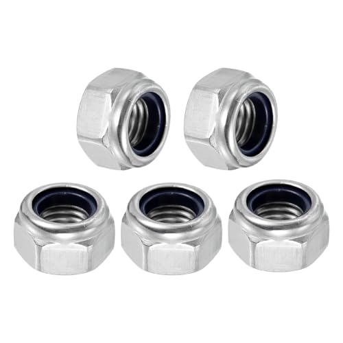 MECCANIXITY 5 Pcs M14x2mm Nylon Insert Lock Nuts, 316 Stainless Steel Self-Locking Coarse Thread Hex Nuts Fasteners for Furniture, Electronic, Machine, DIY - size: M14x2