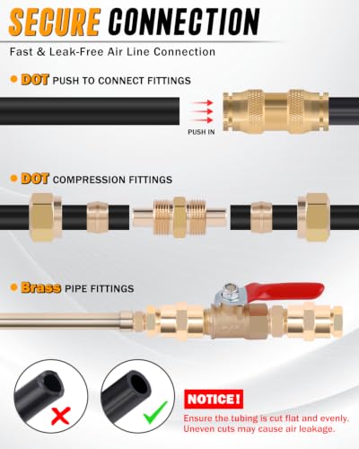 208PCS DOT Brass Air Line Fittings Kit, Push to Connect Fittings - size: 208PCS