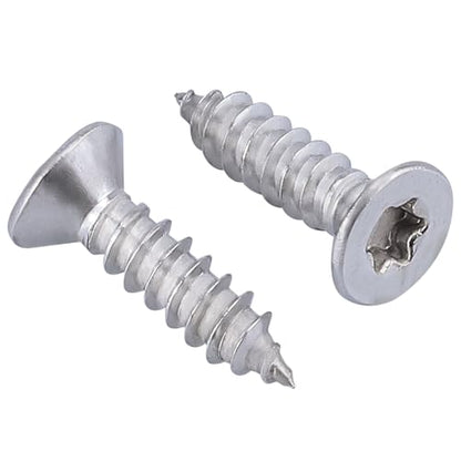 #6 x 1/4" Flat Head Torx Drive Self Tapping Screws for Wood and Sheet Metal, 304 Stainless Steel 18-8, Corrosion Resistant Countersunk Star Drive Head Screws, Pack of 100 - size: #6 x 1/4"