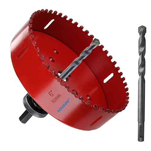 6” Carbide Grit Hole Saw Cutting Air Brick Stucco Hardy Plank Drywall Cement Board with Pilot Drill Bits Up to 3X Long Life - color: 6"(152mm)