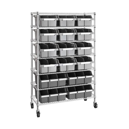 7-Tier NSF 16-Bin Steel Wire Shelving Rack, 36"W x 14"D x 56"H, Gray - color: Gray, size: Includes 16 Bins