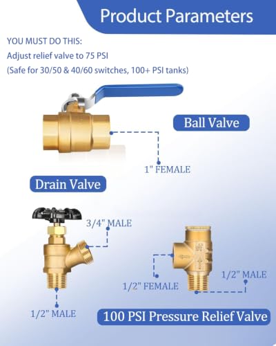 Miumoon 1"x 11" Well Pressure Tank Tee Kit with 40-60Psi Pressure Switch