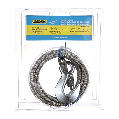 Seachoice Steel Winch Cable w/Safety Hook, 3/16 in. X 25 Ft., 4,000-Lb. Tensile Strength