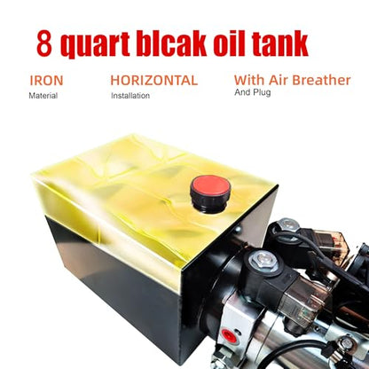 Single Acting Hydraulic Pump 8 Quart Hydraulic Power Units 12V DC Hydraulic Pump SAE #6 Connector for Dump Trailer Car Lifting - size: TD-S-YYDLDY-8