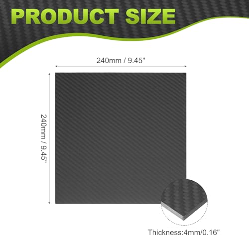 MECCANIXITY 3K Carbon Fiber Plate Panel Sheets, 240 x 240 x 4mm Carbon Fiber Board Plate Matte Twill Weave Panel Sheets Flexible for RC Aircraft, Model Car, Auto Parts - size: 240 x 240 x 4mm/9.45 x 9.45 x 0.16 inches