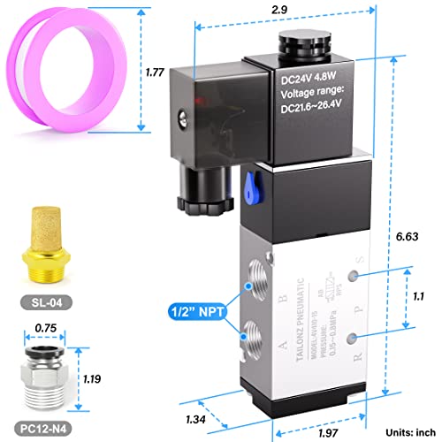 TAILONZ 1/2"NPT DC24V Solenoid Valve 2Position 5Way Junction Box 4V410-15 - color: DC24V, size: 2 Position 5 Way-1/2"NPT