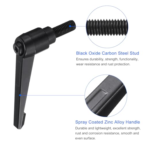 uxcell 4pcs Clamping Lever Handles, M10 x 25mm Black Oxide Carbon Steel Threaded Male Stud, Adjustable Handles Locking Quick Release Ratchet Push Button Bolt Knobs, Black - size: M10 x 25mm