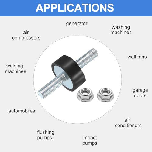 uxcell 2Pcs M6 x 18mm Rubber Mounts, 8 x 20mm Cylindrical Anti Vibration Isolator Studs Shock Absorber Double Studs with Nuts for Car Bobbin Generator Air Compressors - size: M6 x 18mm, 8 x 20mm