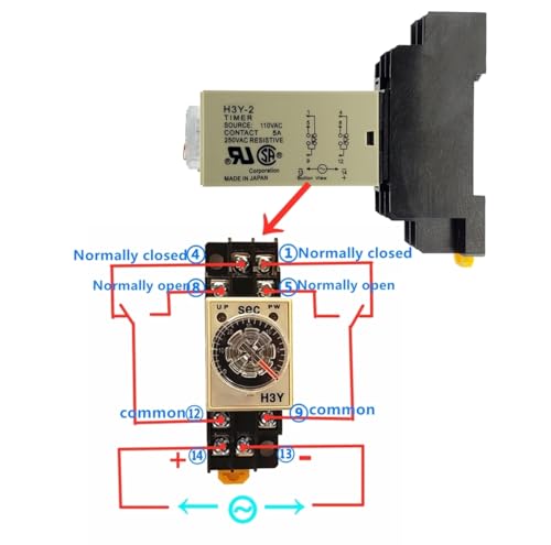 AC 110V Delay Timer Time Relay H3Y-2 0-60S Second & Base Socket DPDT (AC 110V)