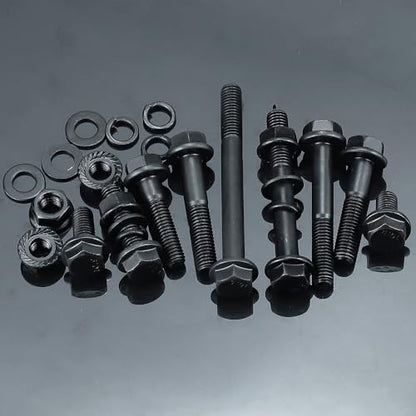 10-Sets M8-1.25 x 50mm Grade 10.9 Flange Hex Bolts + Flange Nut + Flat Washer + Lock Washer Combo Pack, Black Oxide, for Automotive & Machinery - size: M8-1.25 x 50mm