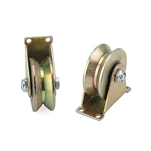 LEXININ 4 PCS 3 Inch V Groove Track Roller, 45# Steel Sliding Gate Casters Wheels with Bracket, V-Shaped Bracket Roller for Sliding Doors, Industrial Machines, Wire Rope Rail