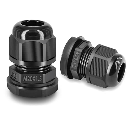 USUPERINK 80PCS Waterproof Cable Glands M20x1.5, Adjustable 6-12mm Black Cable Connectors, IP66 Nylon Compression Gland Kit, 20mm Fitting Hole for Electrical Junction Boxes, Outdoor Use
