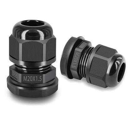 USUPERINK 80PCS Waterproof Cable Glands M20x1.5, Adjustable 6-12mm Black Cable Connectors, IP66 Nylon Compression Gland Kit, 20mm Fitting Hole for Electrical Junction Boxes, Outdoor Use