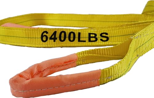 Everest C1130-2" x 3' Yellow Flat Sling Eye to Eye/Lifting Sling for Construction, Lifting, Moving, Hoisting - Strap Heavy Duty - 1-Pack 6400lbs WLL