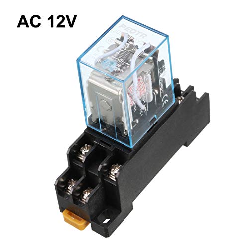 uxcell a13060500ux0313 AC 12V Coil 8 Pin 8 Pin 10A LY2J DIN Rail Electromagnetic Power Relay with Base, Black