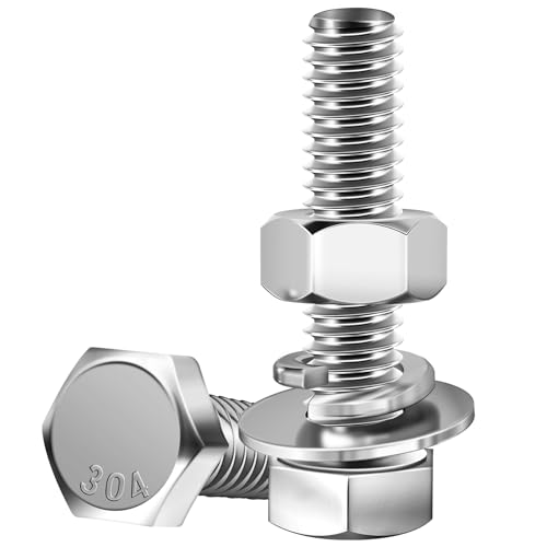 Mywish (6 Sets) 3/8-16x1-1/2 Hex Head Assorted Screws Nuts and Bolts with Flat & Lock Washers, 304 Stainless Steel 18-8, Fully Threaded, 3/8 Bolt Metric Bolt Assortment - size: 3/8-16 x 1-1/2 (6 set)