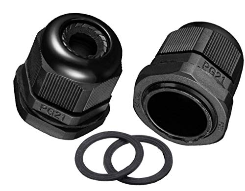 PG21 Waterproof Cable Gland Joints w Gaskets for 13-18mm Adjustable Lock Nut Connector Black Cable 6-Pack - size: PG21