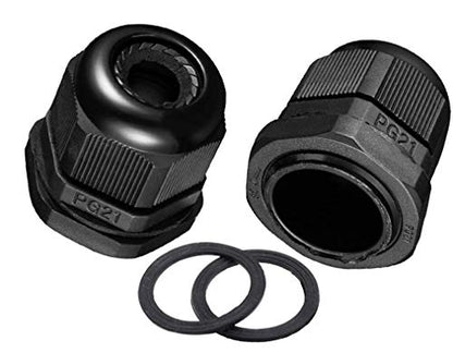 PG21 Waterproof Cable Gland Joints w Gaskets for 13-18mm Adjustable Lock Nut Connector Black Cable 6-Pack - size: PG21