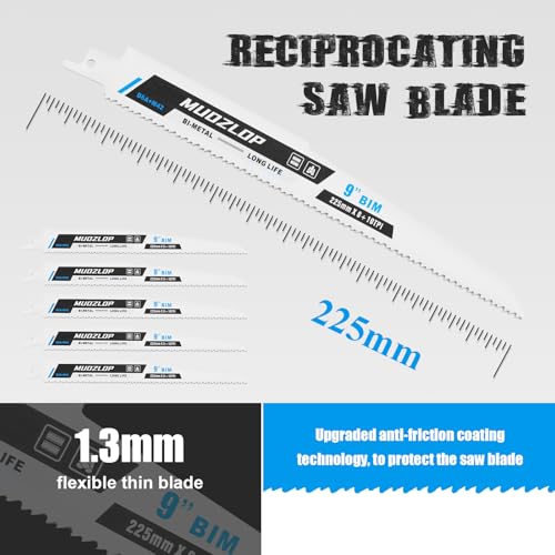 5Pack 9inch 8+10TPI Metal Reciprocating Saw Blades Set - size: 8+10TPI/9 inch