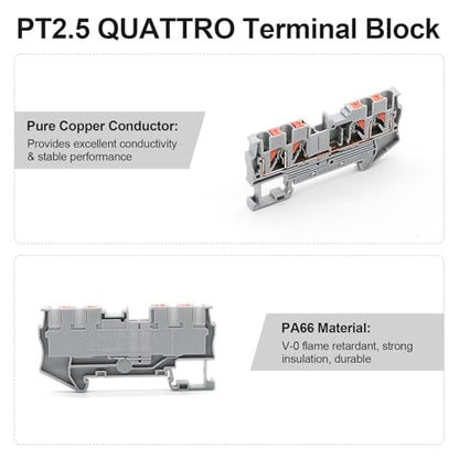 12Pcs PT2.5 Quattro Terminal Blocks, 4 Conductors Rail Mounted - color: Grey, size: 12 Pcs