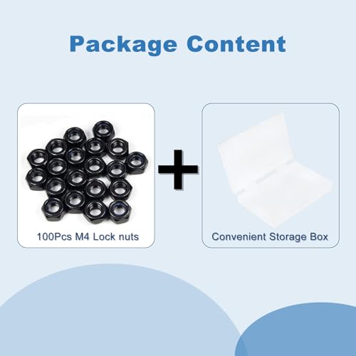 100Pcs M4 x 0.7mm Carbon Steel Hex Lock Nuts, Nylon Insert Self-Locking Nut - size: M4x0.7