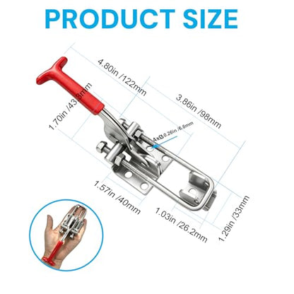 2Pcs 304 Stainless Steel Toggle Clamp Latch 40431, 2000 lbs Holding Capacity, Heavy Duty Toggle Latch w/Antislip Hand Grip for Crate Lid, Tool Fixtures, Tool Box, Trailer & Door Hardware - style: 40431-without padlock