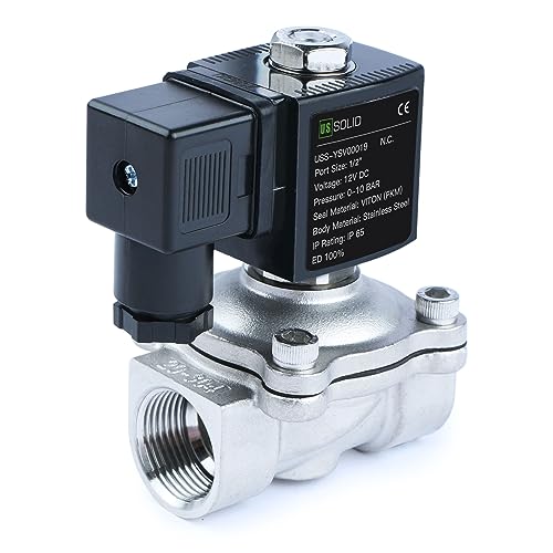 Solenoid Valve 1/2 in U.S. Solid 304 Stainless Steel 12V DC Normally Closed 145 PSI NPT for Water Air Diesel - size: 0.5 Inch