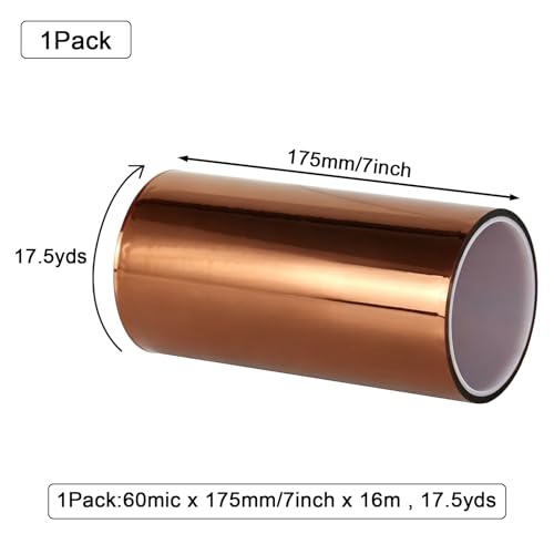 BOMEI PACK Polyimide Tape, 1 Pack High-Temperature Resistant Tape 7inch x 16m(54ft), No Residue Heat-Resistant Tape for Electric Task, 3D Printing, Soldering, Sublimation, Masking - size: 7 inch