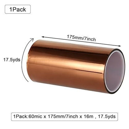 BOMEI PACK Polyimide Tape, 1 Pack High-Temperature Resistant Tape 7inch x 16m(54ft), No Residue Heat-Resistant Tape for Electric Task, 3D Printing, Soldering, Sublimation, Masking - size: 7 inch
