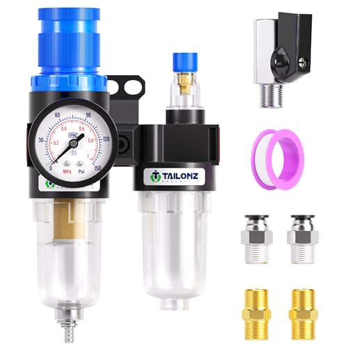TAILONZ 1/4"NPT Pneumatic Pressure Regulator AFC2000 Gauge & Lube Cup,Blue - color: Blue, size: Regulation + Filtration + Lubrication