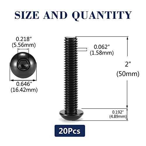 3/8-16 x 2 Button Head Socket Cap Bolts Screws, 20Pcs 304 Stainless Steel 18-8, Allen Hex Drive, Black Oxide by SG TZH(with Hex Spanner) - size: 3/8-16 x 2"
